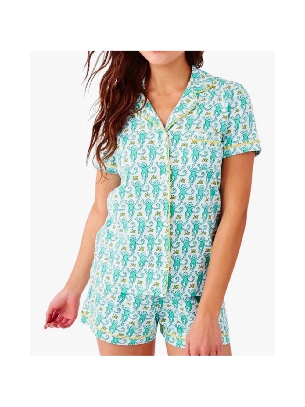 HMPEAIIY Pajama Set Monkey Print Women's 2XL Button Down Top & Shorts